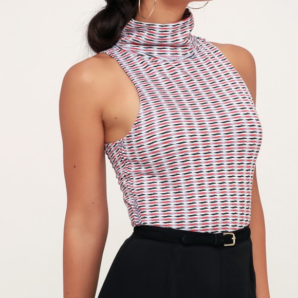 LITTLE BABY BLUE MULTI PRINT TURTLENECK CROP TOP - Picture 2 of 5